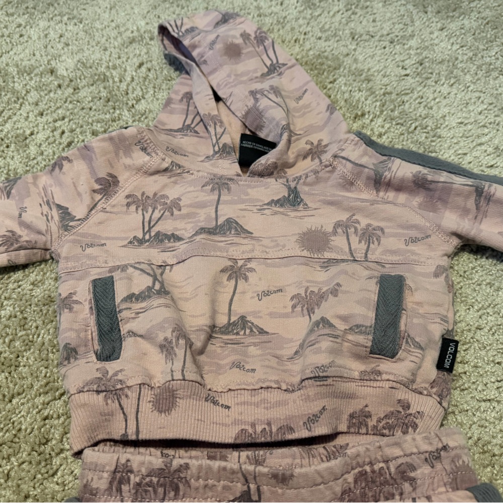 Volcom Stripe Hoodie Jogger Set 18M Dusty Purple Cotton 2 Piece Outfit - Picture 3 of 4